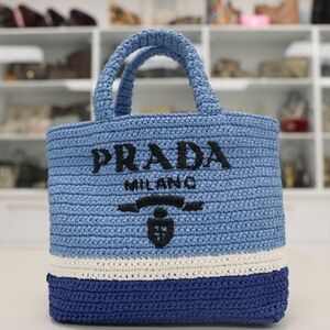 PRADA SMALL RAFFIA TOTE HANDBAG